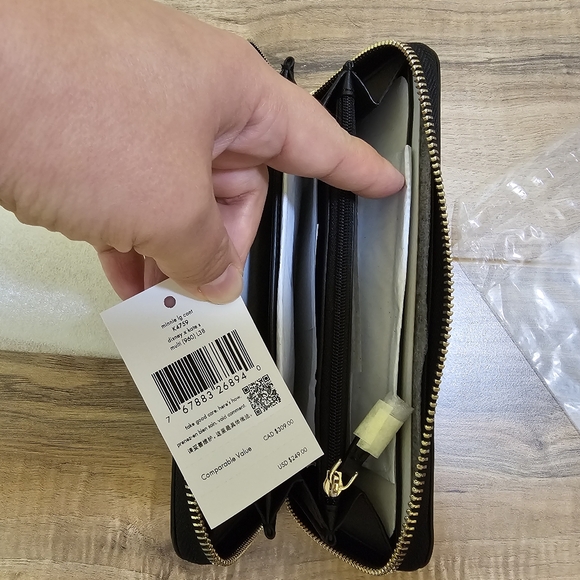 DisneyxKate Spade Minnie Mouse tote reversible black polka dot+matching wallet - Picture 9 of 12